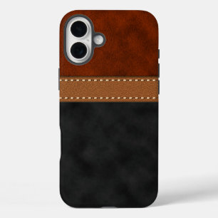 Coques iPhone 16 Plus Cuir Faux Noir Rouge Brun Élégant Imprimé Suède