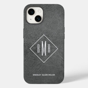 Coque Pour iPhone 14 Cuir gris monogramme
