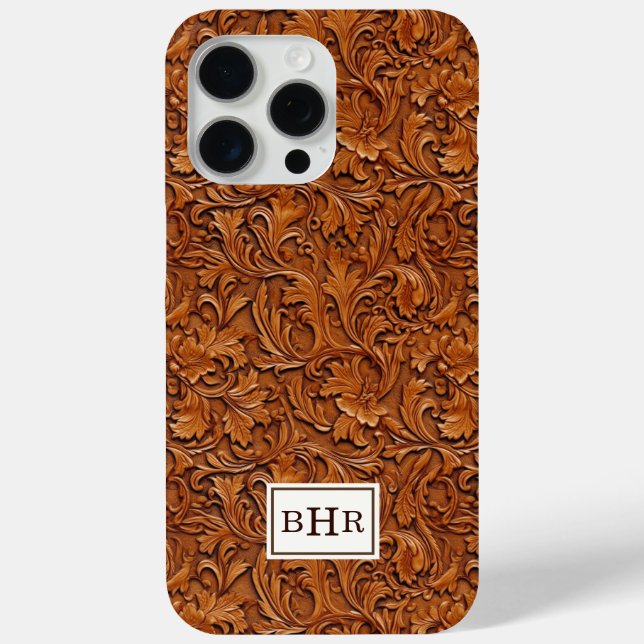 Coques Case-Mate iPhone Cuir Monogrammé Brun Outilé (Verso)