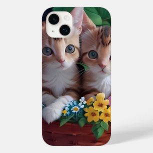 Coque Pour iPhone 14 Plus Cuisinement Cute Kittens dans un panier à fleurs