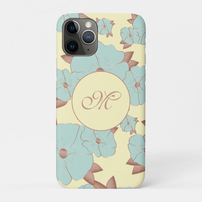 Coques Case-Mate iPhone Cuivre Pale Turquoise Floral sur Pastel jaune (Dos)