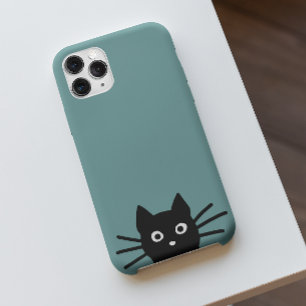 Coque Pour iPhone 15 Curieux Peeking Chat Kitty Noir Funny Feline