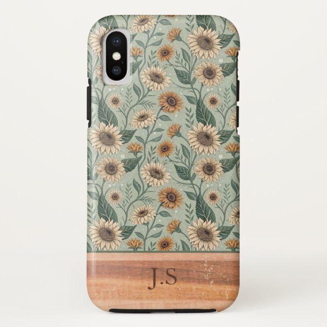 Coques Case-Mate iPhone Custom Boho Sunflowers Wood Effect (Dos)