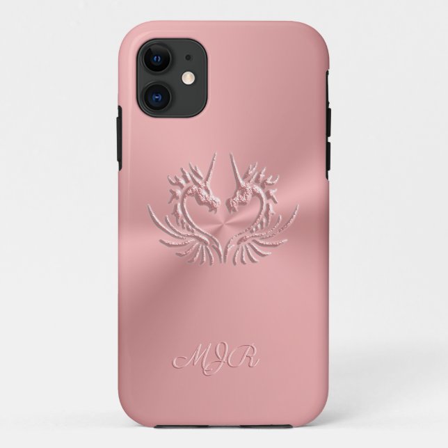 Coques Case-Mate iPhone Custom monogram, rose, Scaly Dragon Heart (Dos)