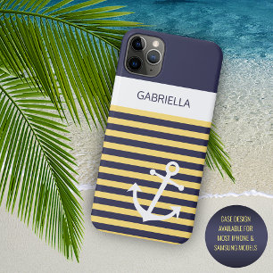 Case-Mate iPhone Case Custom Navy Bleu foncé Bleu Soleil Jaune Rayures