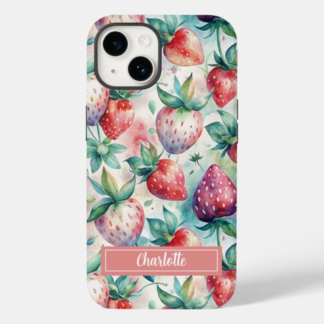 Coques Case-Mate iPhone Custom Watercolor Fresh Strawberries (Verso)