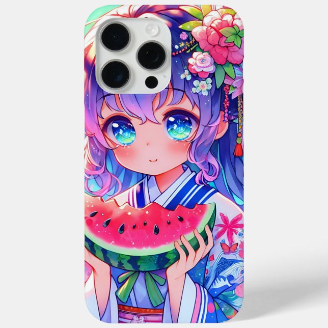 Coques Case-Mate iPhone Cute Anime Girl Manger Watermelon sur une journée  (Verso)