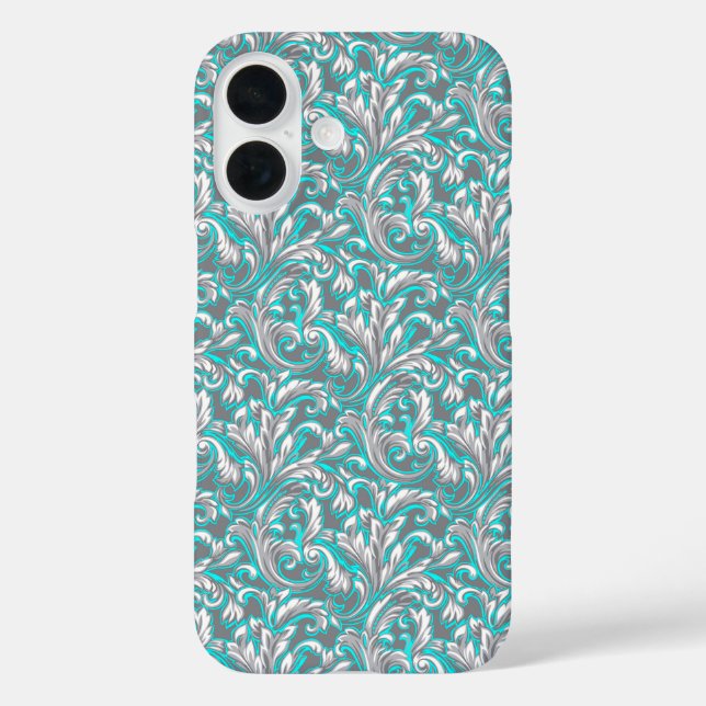 Coques Case-Mate iPhone Cute aqua grey seamless floral pattern (Verso)