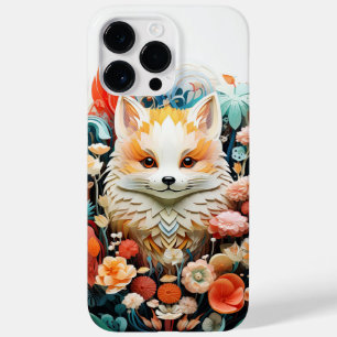 Coque Pour Pour iPhone 14 Pro Max Cute Baby Fox avec des fleurs Papier Coupe