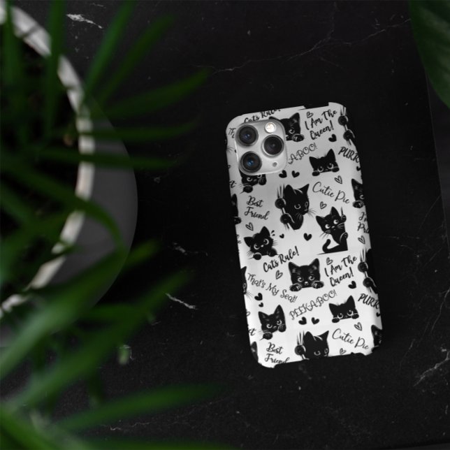 Coques Case-Mate iPhone Cute Black Cats et Motif des paroles (Cute Black Cats and Sayings with Hearts Pattern  for Cat Lovers and Halloween iPhone 15 Pro Max Case)