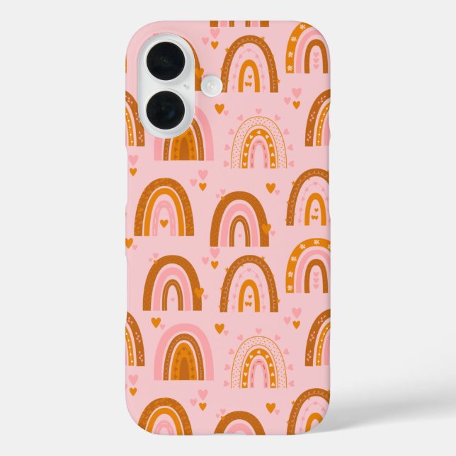 Coques Case-Mate iPhone Cute Boho Rainbow Hearts Motif en rose orange (Verso)