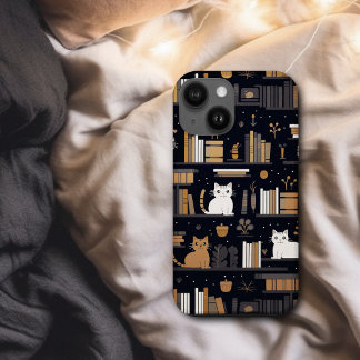 Coque Pour iPhone 15 Cute Bookish Chats Livres Brown