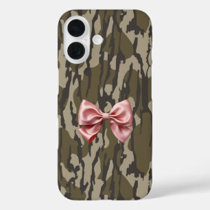 Coques iPhone 16 Cute Bottomland Camo esthétique Pink Ribbon Bow