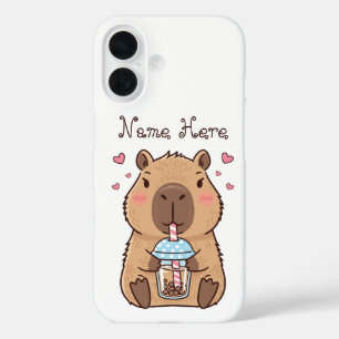 Coques iPhone 16 Cute Capybara Siroter Du Boba Tea