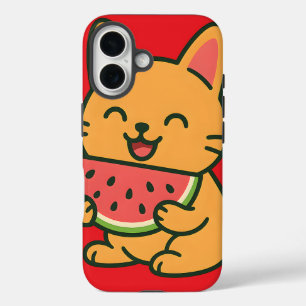 Coques iPhone 16 Cute Cat Manger Watermelon - Kawaii Funny iPhone C