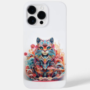 Coque Pour Pour iPhone 14 Pro Max Cute chat avec fleurs 3D Papier découpé