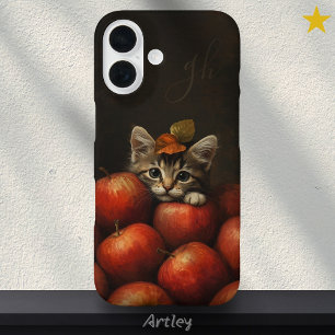 Coques iPhone 16 Cute Chat Peeking Pommes Peinture Initiales Person