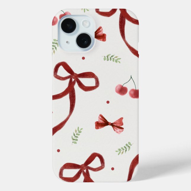Coques Case-Mate iPhone Cute Cherry & Red Ribbon Pattern Phone Case (Verso)