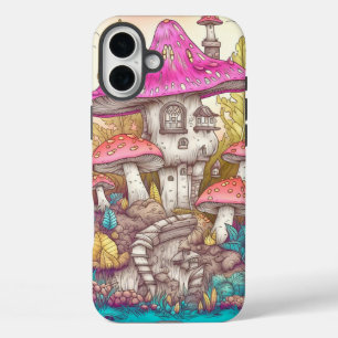 Coques iPhone 16 Plus Cute Coloré Mushroom House Art