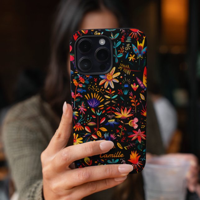 Coques Case-Mate iPhone Cute Cute Joli Coloré Art Botanique Minuit (The stunning colorful botanical at night, fairytail illustration, virant color on a black phone case)