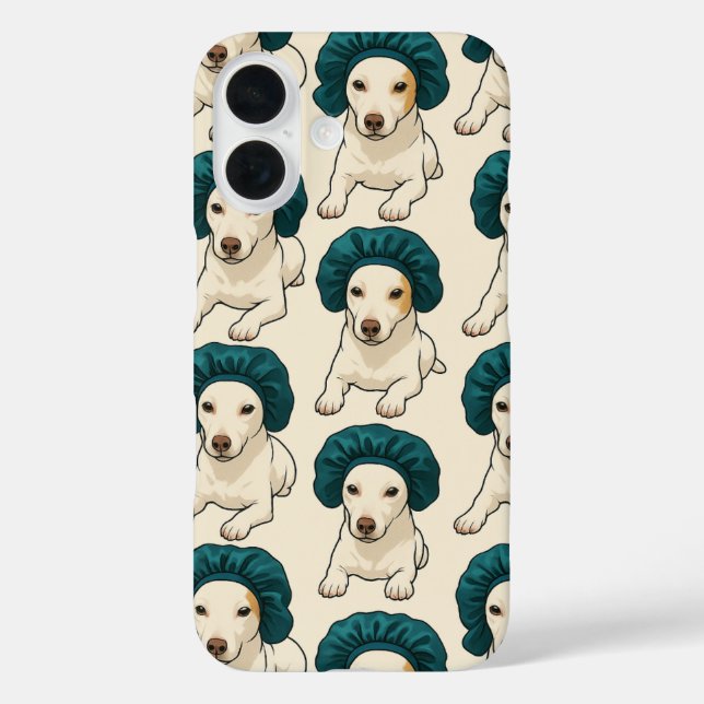 Coques Case-Mate iPhone Cute Dog in Satin Bonnet Pattern Phone Case (Verso)