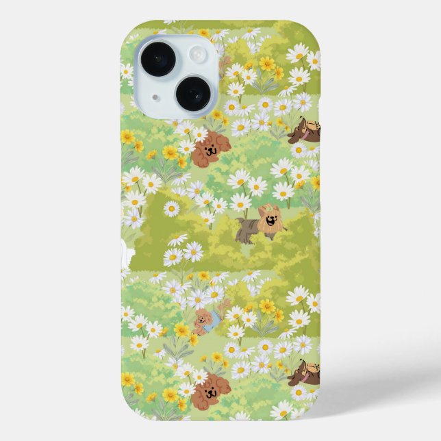 Coques Case-Mate iPhone Cute Dogs With Daisy Flowers Seamless Pattern (Verso)