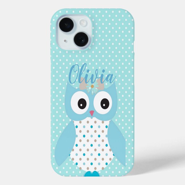 Coques Case-Mate iPhone Cute Dotty Blue Owl Art Personnalisé (Verso)