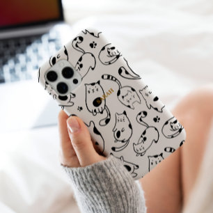 Coques iPhone 16 Pro Cute drôle Chat Dessin noir blanc Motif