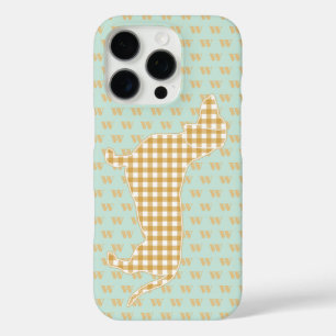 Coques iPhone 16 Pro Cute En vichy Dachshund Monogram Canard Oeuf Bleu