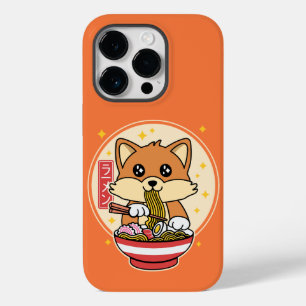 Coque Pour iPhone 14 Pro Cute Fox Manger Ramen Kawaii Japonais Cadeau alime
