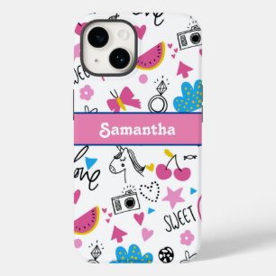 Coque Pour iPhone 14 Cute Girl Fun Unicorn Rainbow Stars Papillons