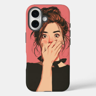Coques iPhone 16 Cute Girl Shock Expression Cartoon Phone Case
