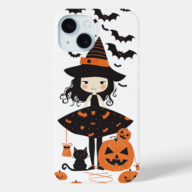 Coques Case-Mate iPhone Cute Halloween Éffrayant Sorcière Noir Chat chauve (Verso)