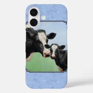 Coques iPhone 16 Cute Holstein Calf & Vache Ciel bleu