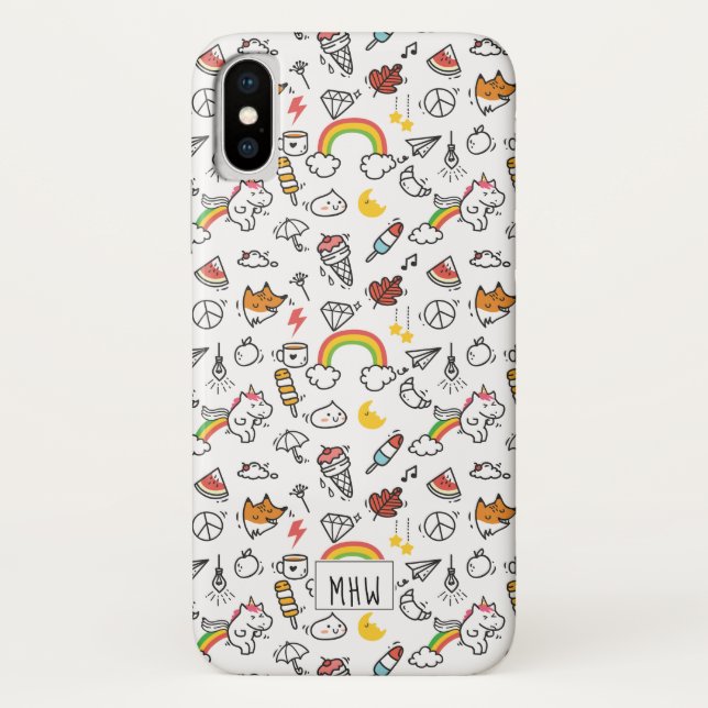 Coques Case-Mate iPhone Cute Kawaii Motif casques monogramme personnalisés (Dos)