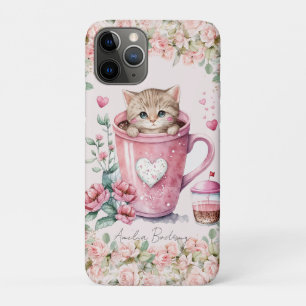 Case-Mate iPhone Case Cute Kitten Chat en Coupe Fleurs Roses Roses Roses