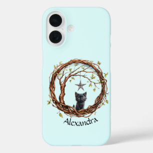 Coques iPhone 16 Cute Kitten noir regarder une étoile