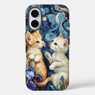 Coques iPhone 16 Cute KIttens Jouer dans Van Gogh Irises Coque-Mate