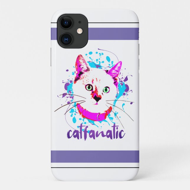 Coques Case-Mate iPhone Cute Kitty Visage Hot rose Bleu Chat Fanatique (Dos)
