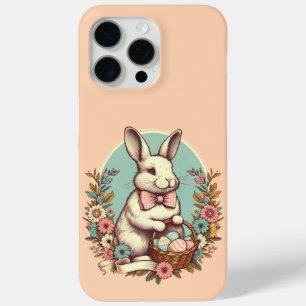 Coque iPhone 15 Pro Max Cute, lapin de Pâques vintage/oeuf/panier