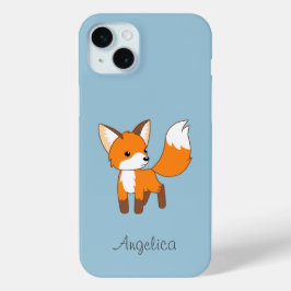 Coque iPhone 15 Mini Cute Little Fox sur Blue