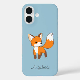Coques iPhone 16 Cute Little Fox sur Blue