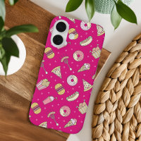Cute Motif de nourriture malsaine sur rose |
