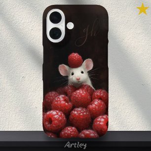 Coques iPhone 16 Cute Mouse Peeking Raspberry Peinture Nom personna