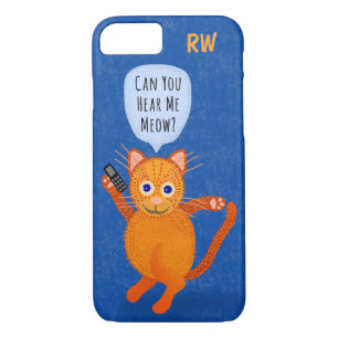 Coque iPhone 7 Cute Orange Tabby Chat Cartoon Meow Pun Monogramme