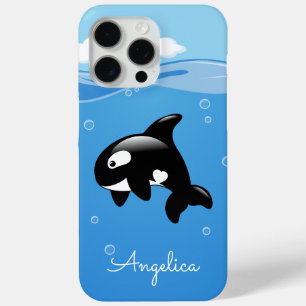 Coque iPhone 15 Pro Max Cute Orca Whale en Océan avec nom personnalisé