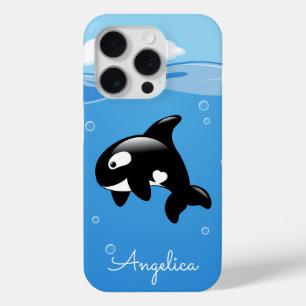 Coque iPhone 15 Pro Cute Orca Whale en Océan avec nom personnalisé