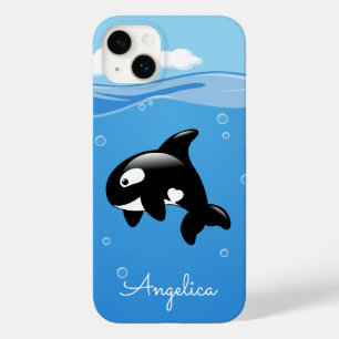 Coque Pour iPhone 14 Plus Cute Orca Whale en Océan avec nom personnalisé