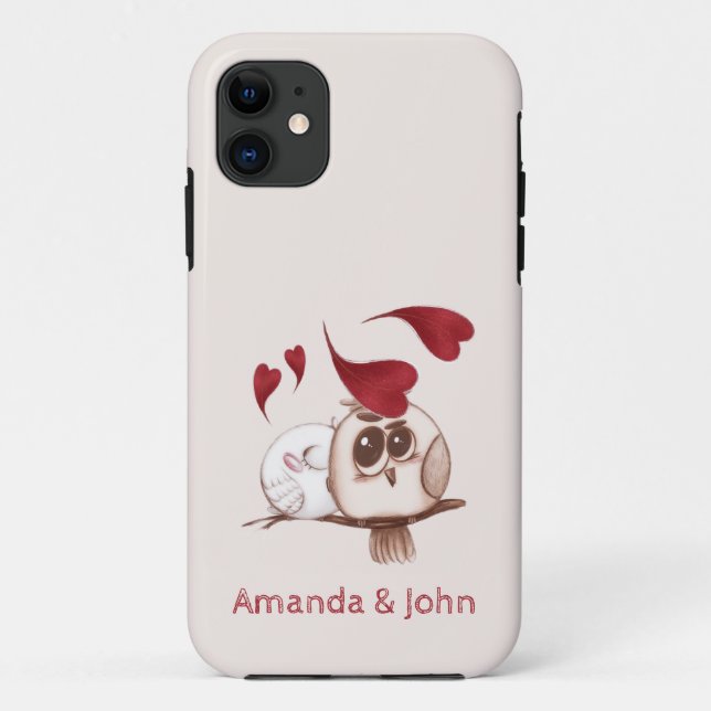 Coques Case-Mate iPhone Cute Owls Couple Names Personnalisé (Dos)