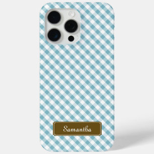 Coque iPhone 15 Pro Max Cute Pastel Blue En vichy Motif